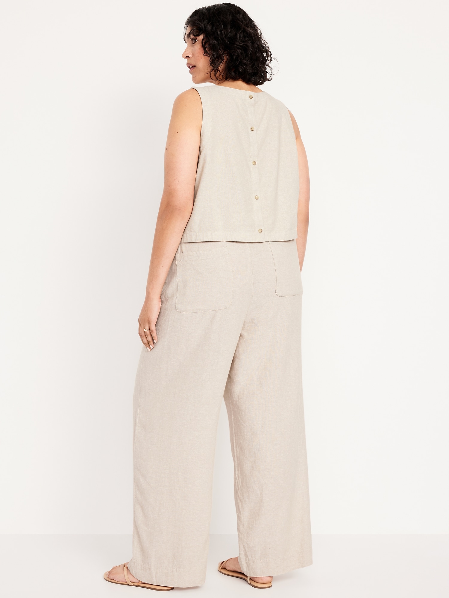 High-Waisted Linen-Blend Wide-Leg Pants | Old Navy