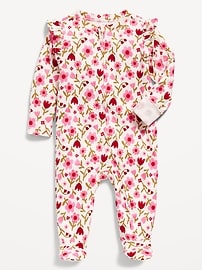 Image number 1 showing, 2-Way-Zip Sleep & Play Ruffle-Trim Footed One-Piece for Baby