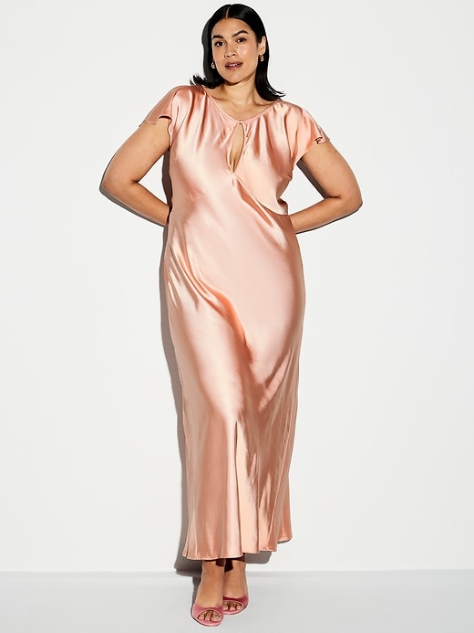 Image number 9 showing, The Occasion by Old Navy Flutter-Sleeve Keyhole Satin Maxi Dress