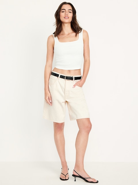 Mid-Rise Baggy Jean Bermuda Shorts -- 9-inch inseam