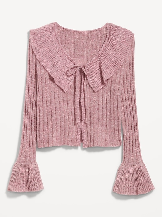 Image number 3 showing, Wool-Blend Ruffle Tie-Front Cropped Cardigan