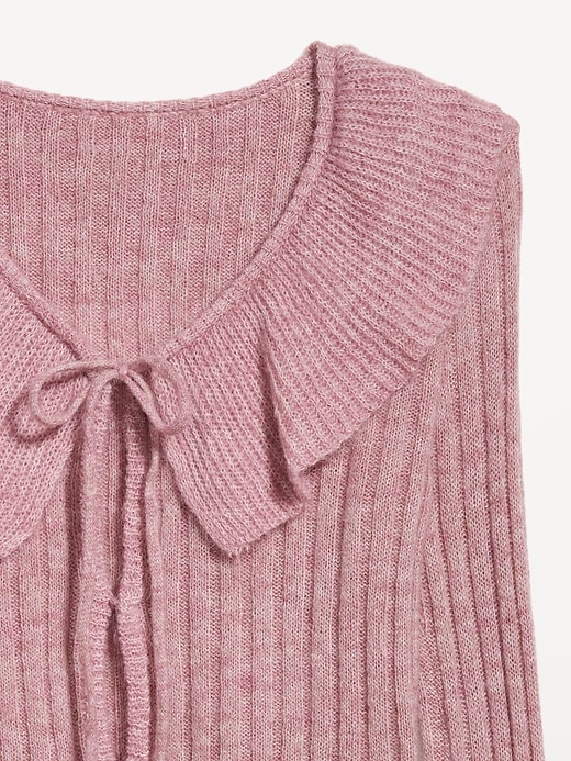 Image number 4 showing, Wool-Blend Ruffle Tie-Front Cropped Cardigan