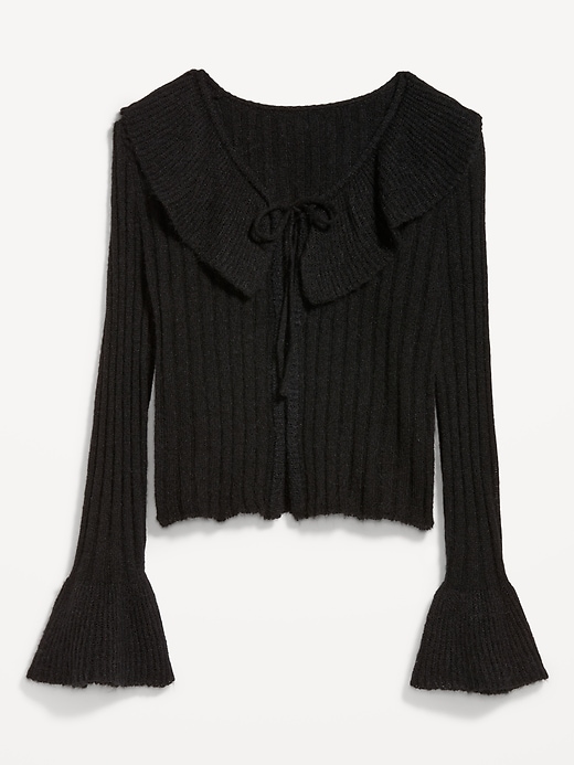 Image number 4 showing, Wool-Blend Ruffle Tie-Front Cropped Cardigan