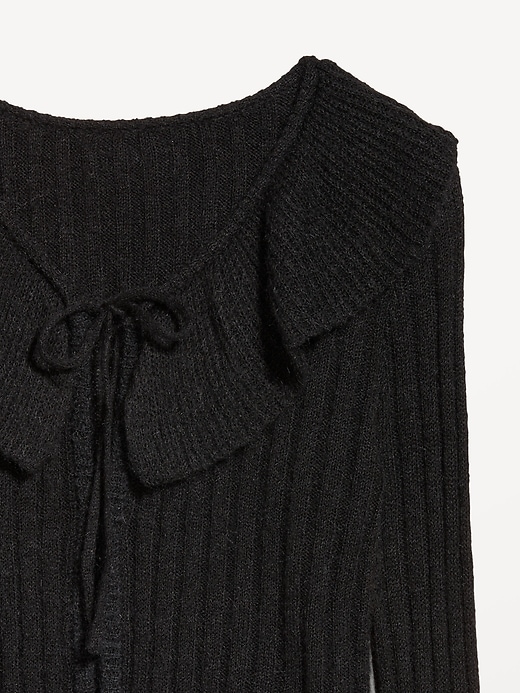 Image number 5 showing, Wool-Blend Ruffle Tie-Front Cropped Cardigan
