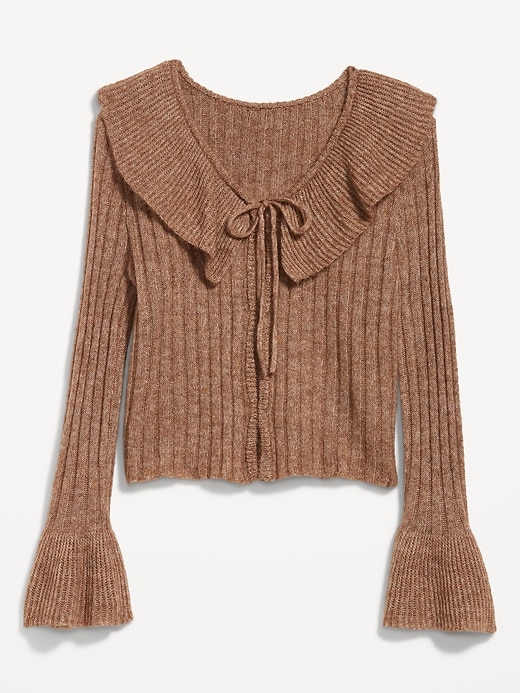 Image number 4 showing, Wool-Blend Ruffle Tie-Front Cropped Cardigan