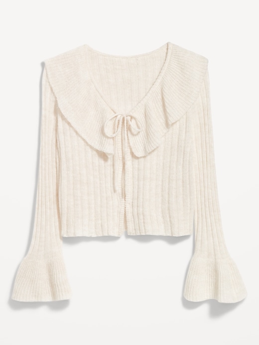 Image number 4 showing, Wool-Blend Ruffle Tie-Front Cropped Cardigan