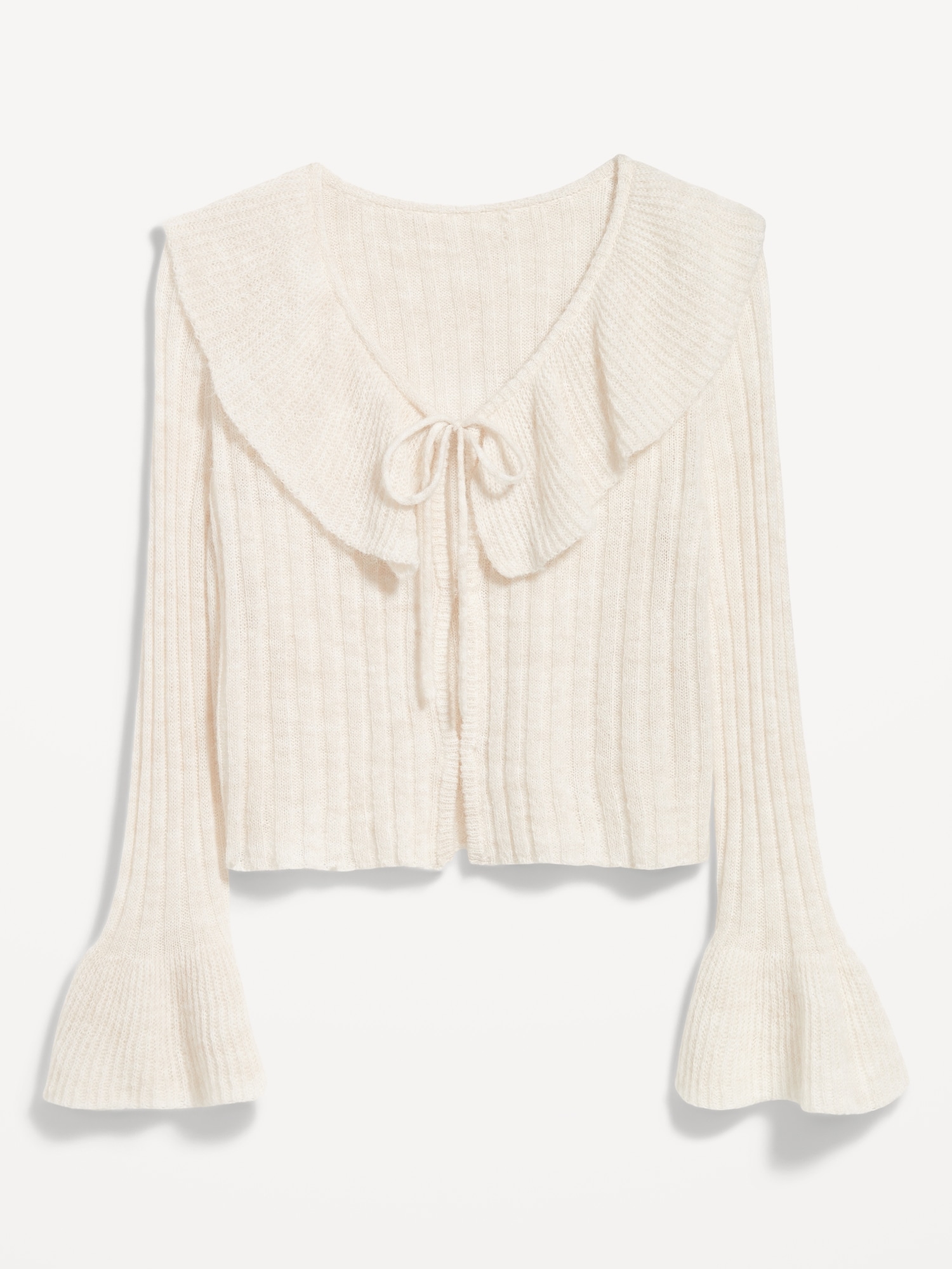 Wool-Blend Ruffle Tie-Front Cropped Cardigan