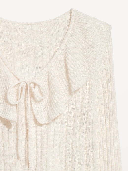Image number 5 showing, Wool-Blend Ruffle Tie-Front Cropped Cardigan