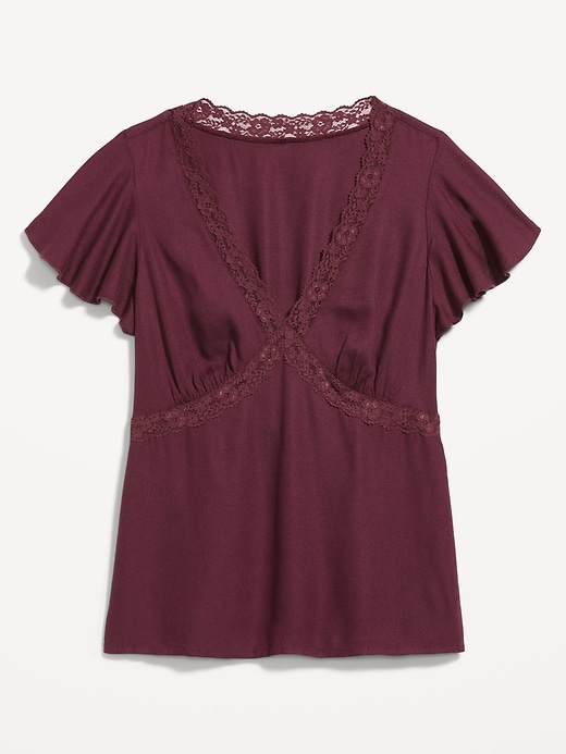 Image number 9 showing, Lace-Trim V-Neck Crepe Top