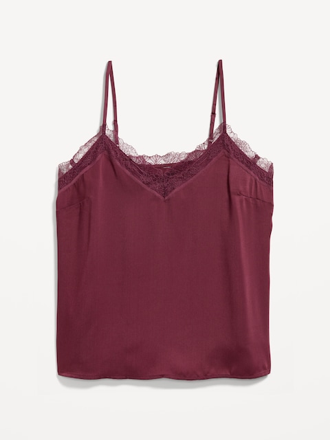 Lace-Trim Satin Cami Top - Cherry Bark