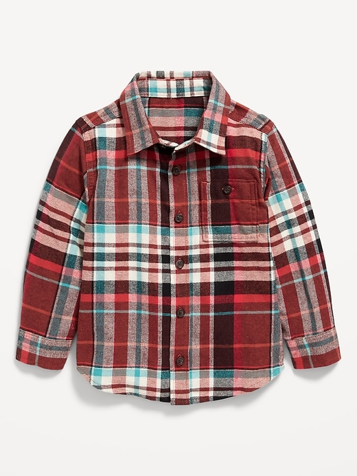 Image number 1 showing, Long-Sleeve Plaid Flannel Pocket Shirt for Toddler Boys