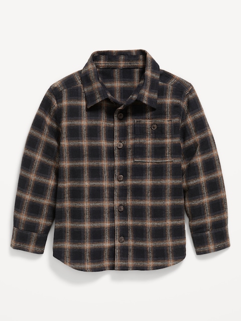 Long-Sleeve Plaid Flannel Pocket Shirt for Toddler Boys - Black Plaid
