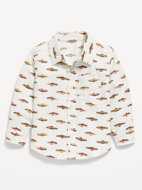 Printed Long-Sleeve Oxford Shirt for Toddler Boys - Sea Salt