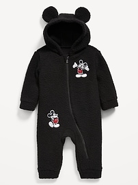 Image number 1 showing, Disney© Mickey Mouse Sherpa Hooded One-Piece for Baby