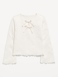 Image number 2 showing, Long-Sleeve Tie-Bow Front Top for Girls