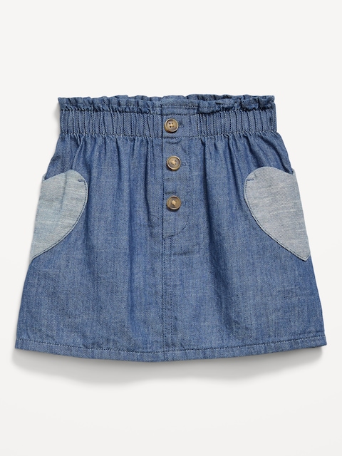 Chambray Heart-Pocket Skirt for Toddler Girls - Dark Wash
