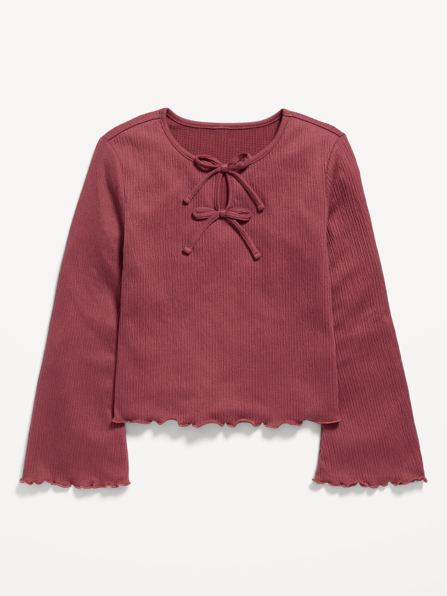 Long-Sleeve Tie-Bow Front Top for Girls