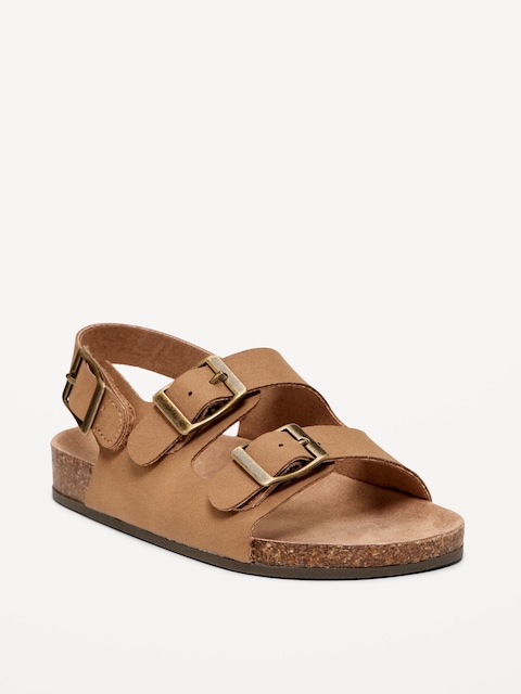Faux-Leather Buckled Strap Sandals for Toddler Boys - Tan