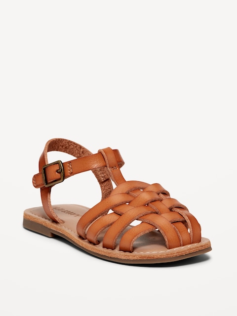 Faux-Leather Fisherman Sandals for Toddler Girls - Caramel Brown