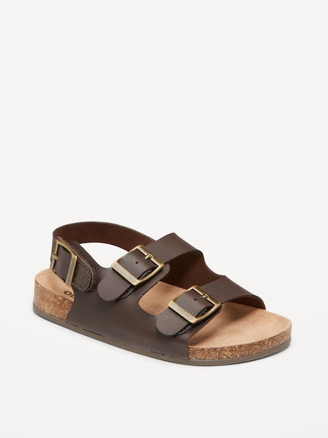 Faux-Leather Double-Strap Sandals for Toddler Boys - Deep Brown