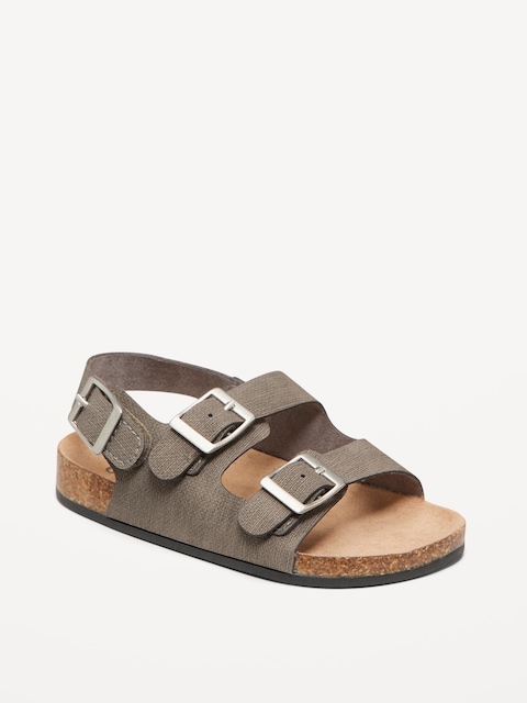 Faux-Leather Double-Strap Sandals for Toddler Boys - Blue Gray Argyle