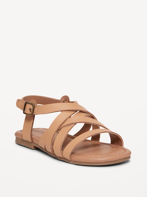Faux-Leather Strappy Sandals for Toddler Girls - Neutral
