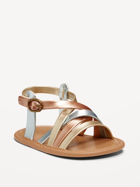 Metallic Faux-Leather Strappy Sandals for Baby