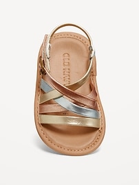 Image number 2 showing, Metallic Faux-Leather Strappy Sandals for Baby