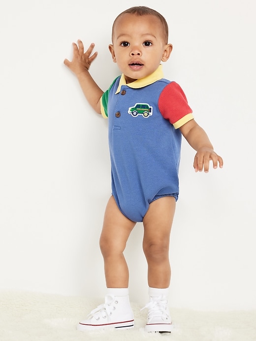 Image number 1 showing, Short-Sleeve Polo One-Piece for Baby