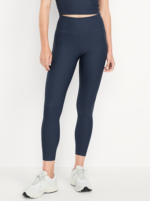 High-Waisted PowerSoft Rib Pocket Leggings - Ribbed Dusk Navy