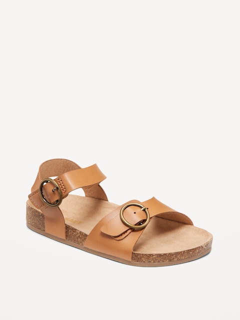 Faux-Leather Buckled Strap Sandals for Toddler Girls - Caramel