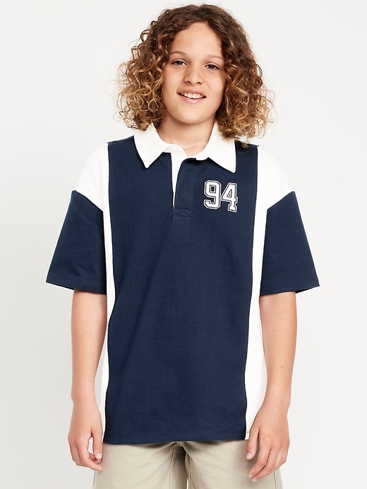 Image number 1 showing, Color-Block Logo-Graphic Polo Shirt for Boys