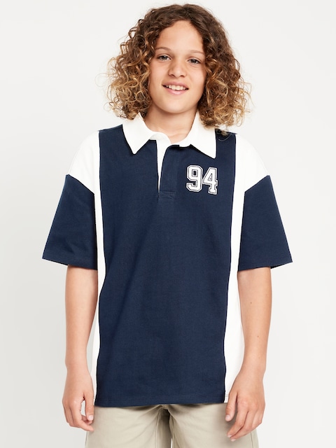 Color-Block Logo-Graphic Polo Shirt for Boys - Navy Blue