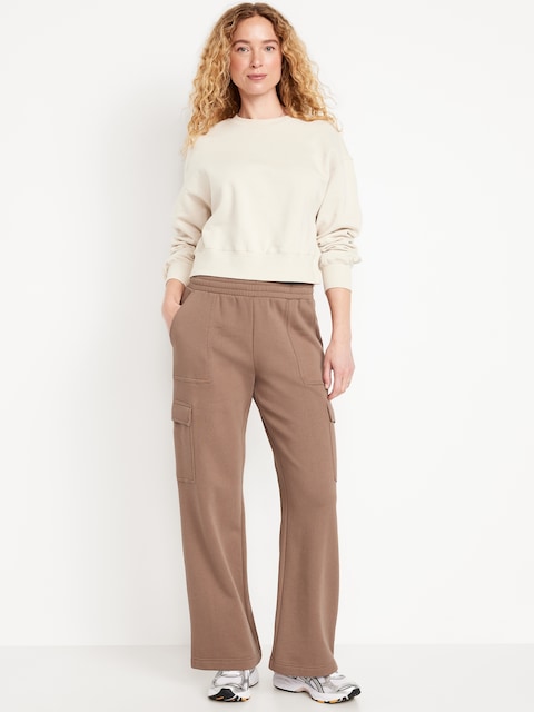 High-Waisted SoComfy Cargo Wide-Leg Sweatpants - Driftwood