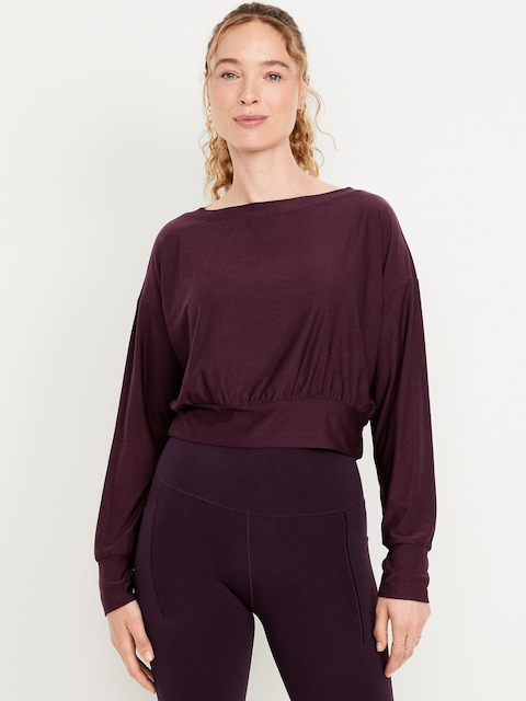 CloudMotion Boat-Neck Top - Dark Sepia