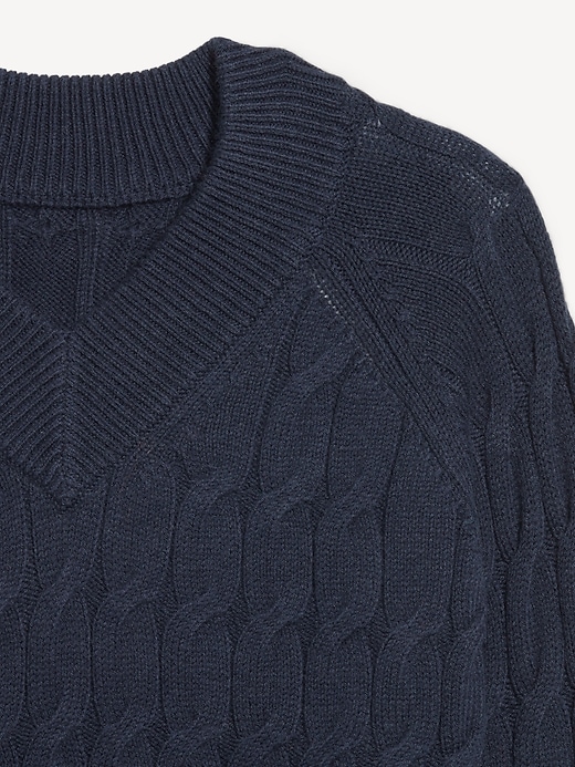 Image number 4 showing, Wool-Blend V-Neck Cable Cropped Sweater