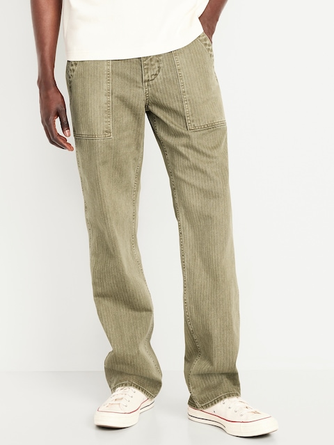 90's Loose Jeans - Green Herringbone