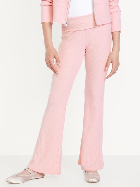 CozePlush Foldover Flare Leggings for Girls - Fairytale Rose