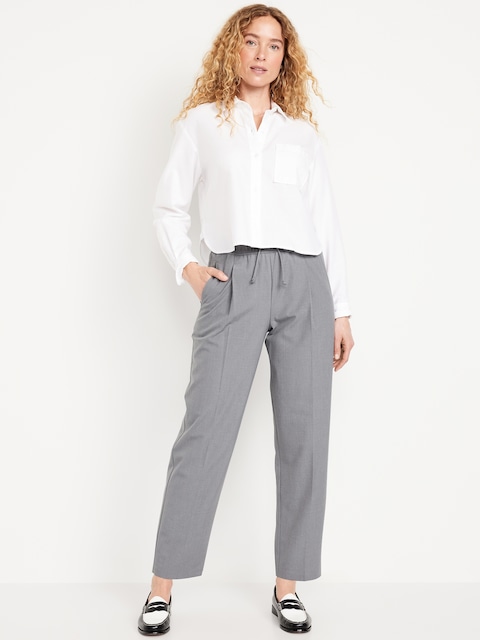 High-Waisted Billie Straight Ankle Trouser - Gray Melange