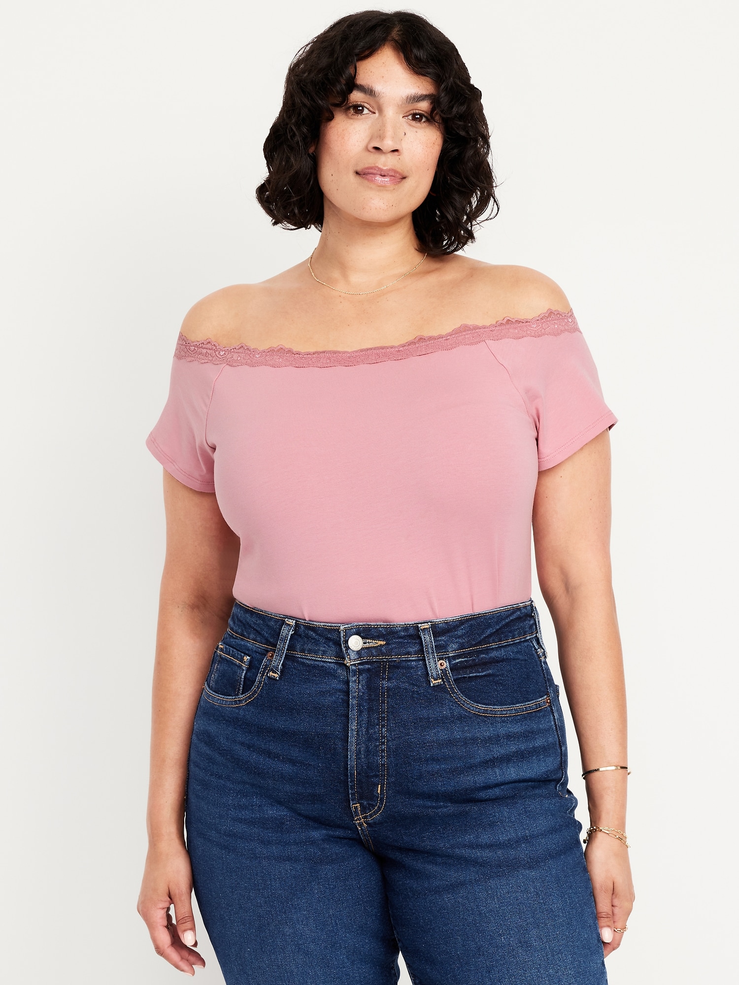 Off-Shoulder Lace-Trim Top | Old Navy
