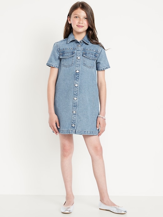 Image number 1 showing, Studded Pocket Jean Shirt Dress for Girls