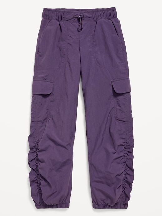 Image number 3 showing, High-Waisted Side Ruched Cargo Parachute Joggers for Girls