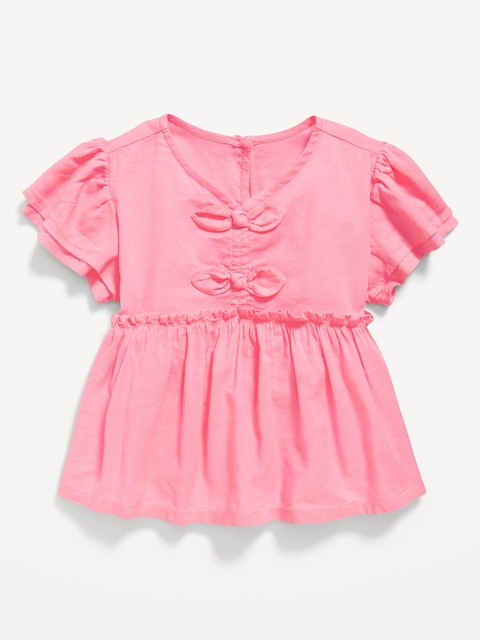 Short-Sleeve Ruffled Bow Top for Toddler Girls - Guava Heart