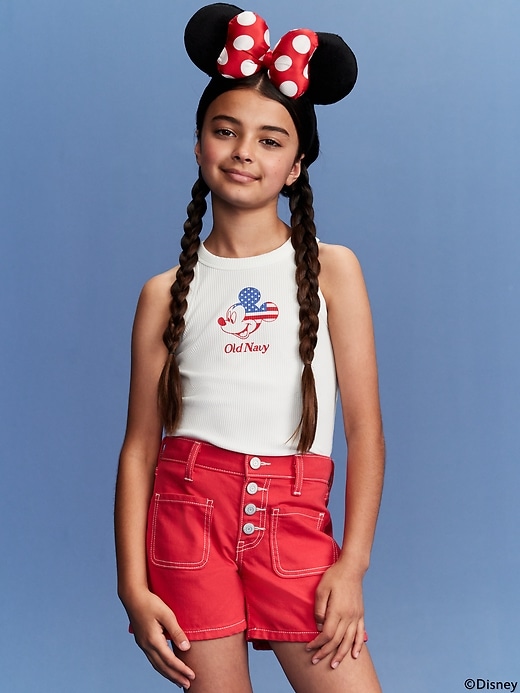 Image number 3 showing, Old Navy x Disney© Mickey Mouse Fitted Ribbed Logo-Graphic Flag Tank Top for Girls
