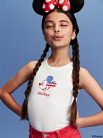 Image number 1 showing, Old Navy x Disney© Mickey Mouse Fitted Ribbed Logo-Graphic Flag Tank Top for Girls