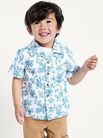 Image number 1 showing, Printed Short-Sleeve Linen-Blend Pocket Shirt for Toddler Boys