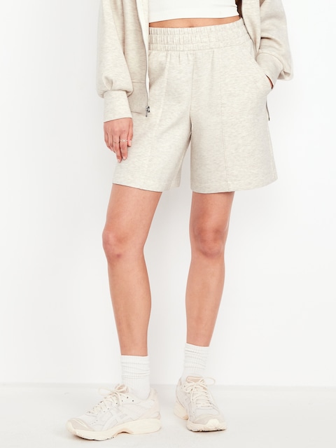 High-Waisted Bounce Fleece Shorts -- 8-inch inseam - Oatmeal Heather