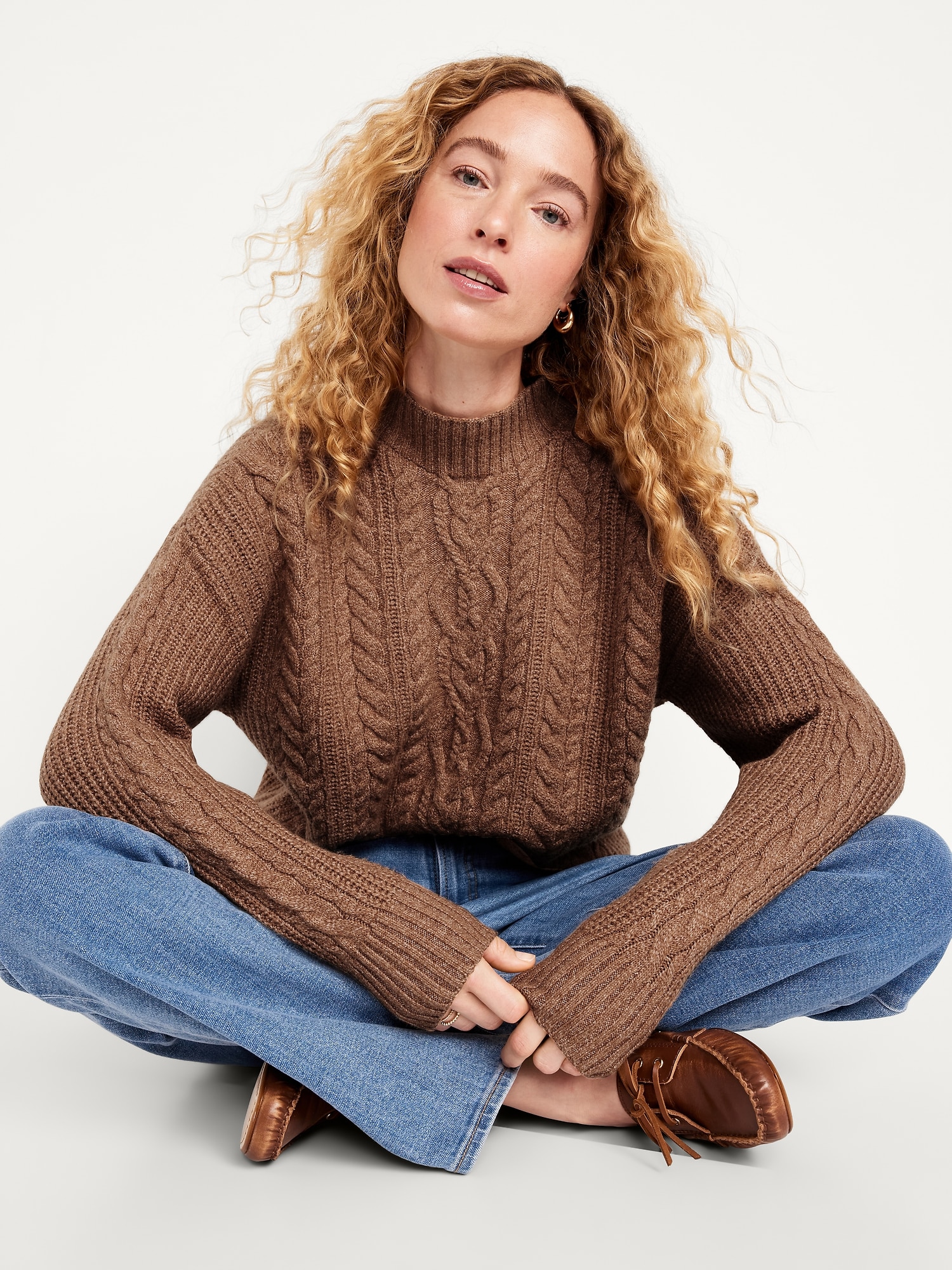 SoSoft Cropped Mock-Neck Cable Sweater | Old Navy