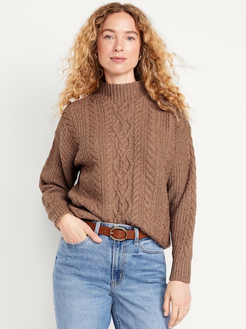 SoSoft Cropped Mock-Neck Cable Sweater - Nomadic Trail