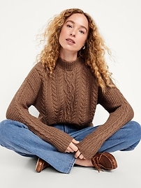 Image number 3 showing, SoSoft Cropped Mock-Neck Cable Sweater